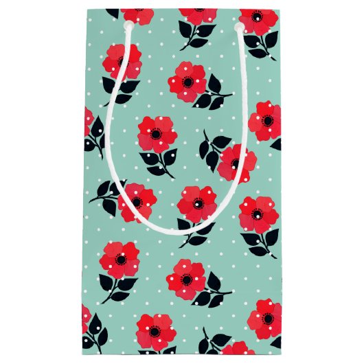 Decoratief Red Aqua Blue Floral Design Klein Cadeauzakje (Voorkant)