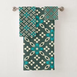 Decoratief  Retro Tegel Patroon in Blauwgroen Groe Bad Handdoek