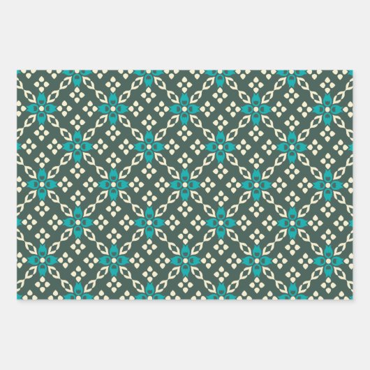 Decoratief  Retro Tegel Patroon in Blauwgroen Groe Inpakpapier Vel (Voorkant 2)