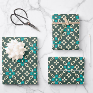 Decoratief  Retro Tile Patroon in Blauwgroen Groen Inpakpapier Vel