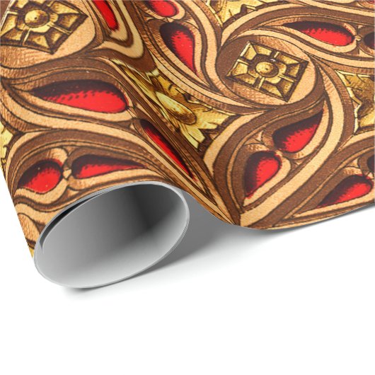 decoratief rood en goud Egyptisch patroon Cadeaupapier (Rol Hoek)