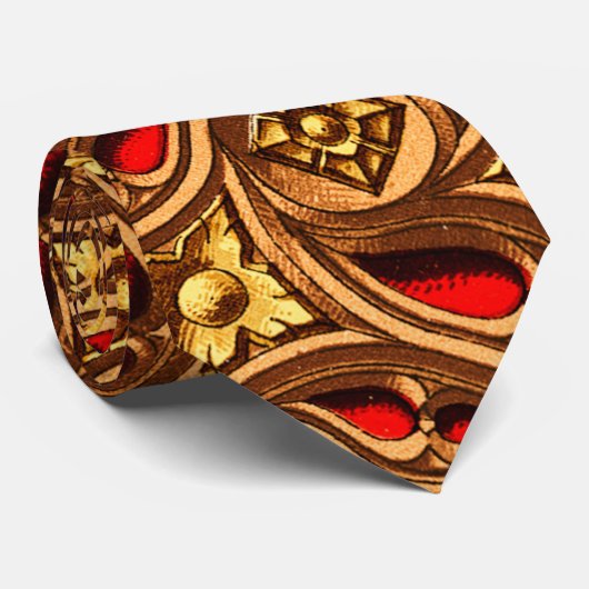  decoratief rood en goud Egyptisch patroon Stropdas (Opgerold)