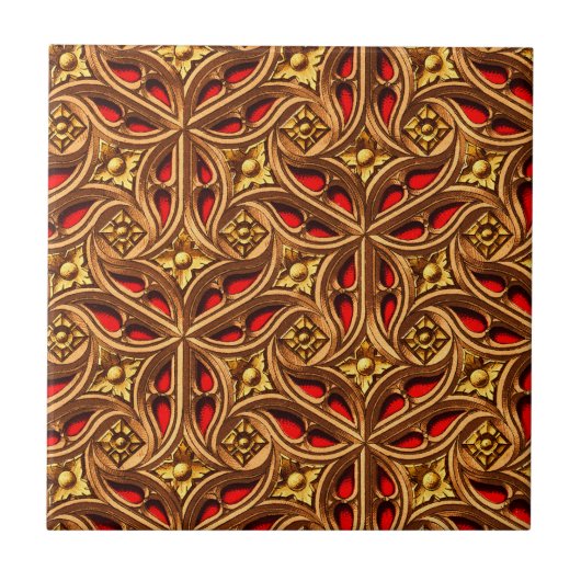  decoratief rood en goud Egyptisch patroon Tegeltje (Voorkant)