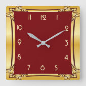 Decoratief rood en goud vierkante klok (Voorkant)