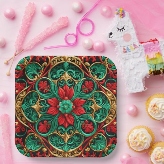 Decoratief rood groen kerstpapier Bord (Feest)