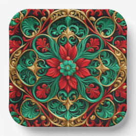 Decoratief rood groen kerstpapier Bord
