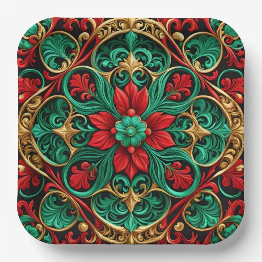 Decoratief rood groen kerstpapier Bord (Voorkant)
