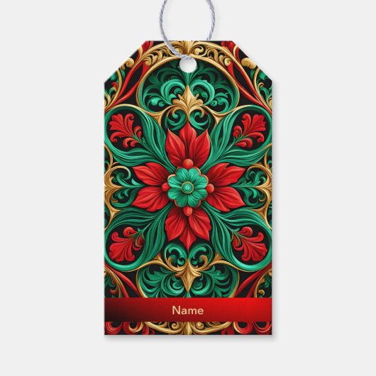 Decoratief Rood Groen Vakantie Gift Label Cadeaulabel (Voorkant)