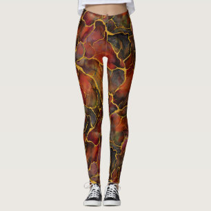Decoratief rood marmer met gouden aderen leggings