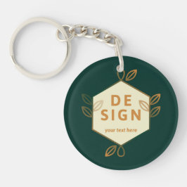 Decoratief roomkleurig zeshoekig logo op een donke sleutelhanger