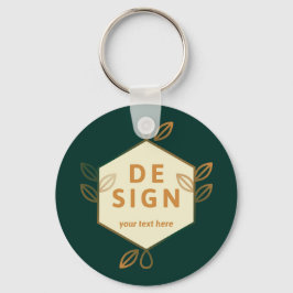 Decoratief roomkleurig zeshoekig logo op een donke sleutelhanger