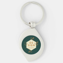 Decoratief roomkleurig zeshoekig logo op een donke sleutelhanger