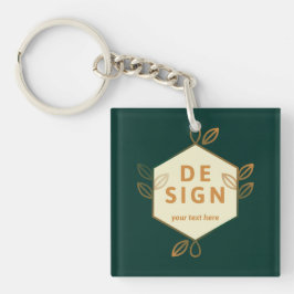 Decoratief roomkleurig zeshoekig logo op een donke sleutelhanger