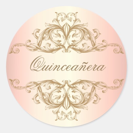 Decoratief Roos Gold Quinceanera Ronde Sticker (Voorkant)