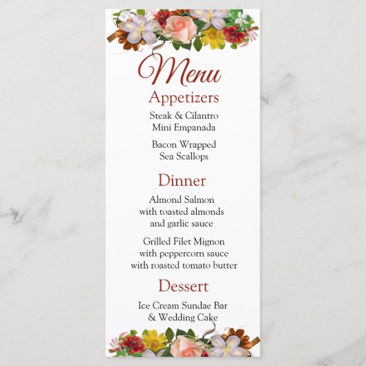Decoratief Roos Goud Boeket Wedding Menu Kaart (Voorkant)