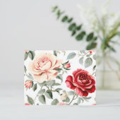 Decoratief Roos Patroon op Wit Briefkaart (Staand voorkant)