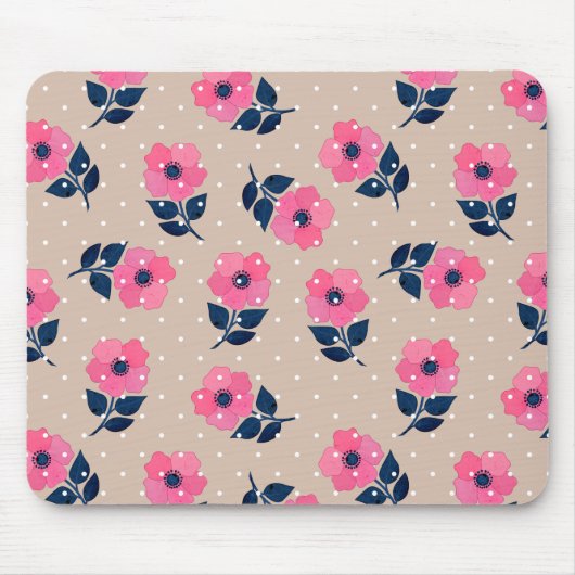 Decoratief roze beige Floral Patroon Muismat (Voorkant)