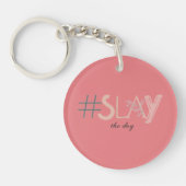 Decoratief roze en beige SLAY de Dag Sleutelhanger (Voorkant)