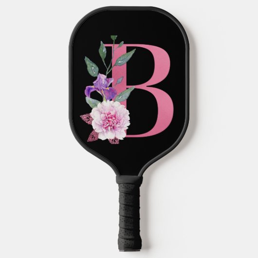 Decoratief roze monogram B met roze bloemen Pickleball Paddle (Voorkant)