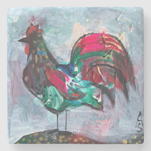 Decoratief schilderende acrylvogel stenen onderzetter (Voorkant)