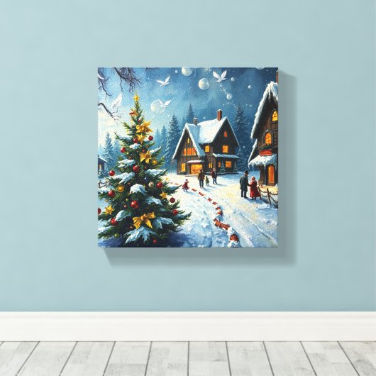 Decoratief schilderij (kerstgeest) canvas afdruk (Insitu (Houten vloer))