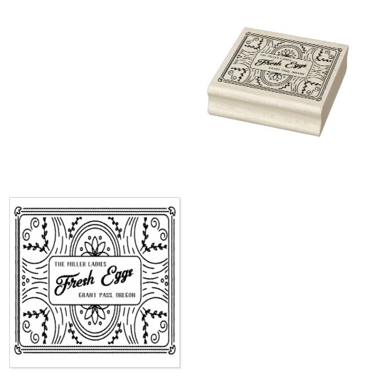 Decoratief Script Botanische Boerderij Ei Karton Rubberstempel (Gestempeld)