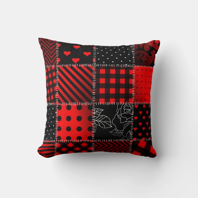 Decoratief Sierkussen voor rood en zwart patchwork (Voorkant)