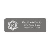 Decoratief Sierlijk Lijst Grijs wit Monogram Etiket (Voorkant)