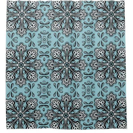 Decoratief Snowflake Fun Abstract Blue Winter Douchegordijn (Voorkant)