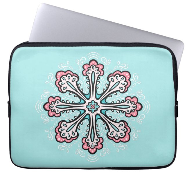 Decoratief Snowflake Fun Abstracte Winter Laptop Sleeve (Voorkant)