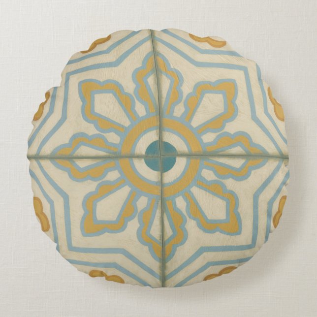 Decoratief Tile Patroon van de Oude Wereld Rond Kussen (Voorkant)