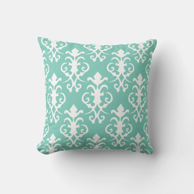 Decoratief Turquoise Damask Pillow Kussen (Voorkant)
