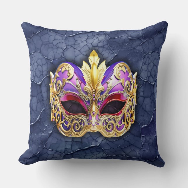 Decoratief Venetiaans masker op getextureerde donk Kussen (Voorkant)