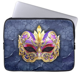 Decoratief Venetiaans masker op getextureerde donk Laptop Sleeve