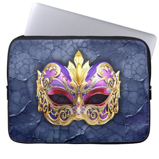 Decoratief Venetiaans masker op getextureerde donk Laptop Sleeve (Voorkant)