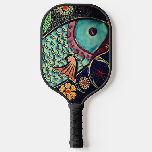Decoratief vismozaïekkoi-ontwerp pickleball paddle (Voorkant)