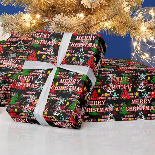 Decoratief vrolijk kersttekstpatroonontwerp cadeaupapier