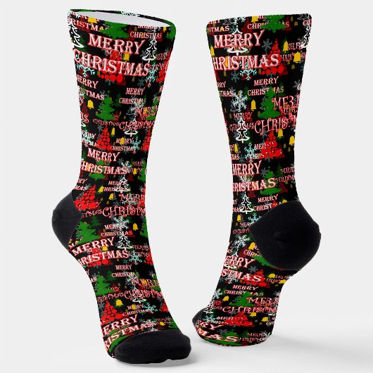 Decoratief vrolijk kersttekstpatroonontwerp sokken