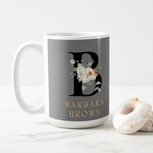 Decoratief wit "Floral Gold Accents" Monogram B Koffiemok (Met donut)