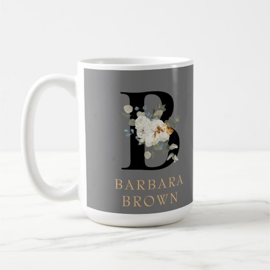 Decoratief wit "Floral Gold Accents" Monogram B Koffiemok (Links)