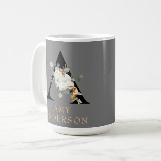 Decoratief wit Floral Gold Accesents Monogram A Koffiemok (Voorkant links)