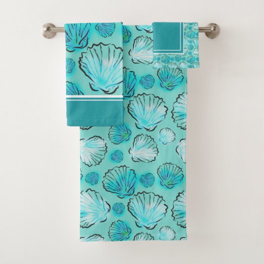 Decoratief Zee Blue Green Seashell Bad Handdoek (Insitu)