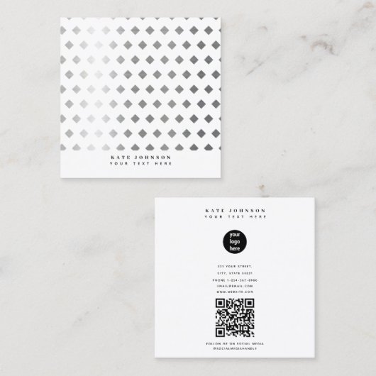 Decoratief Zilver Grijs Wit Diamant Patroon Vierkante Visitekaartje (Voorkant / Achterkant)