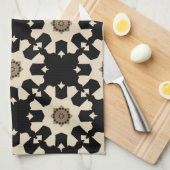 Decoratief zwart en beige geometrisch patroon theedoek (Quarter Fold)