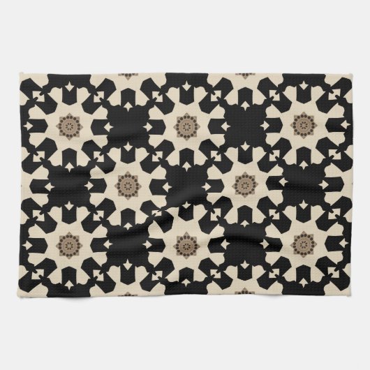 Decoratief zwart en beige geometrisch patroon theedoek (Horizontaal)