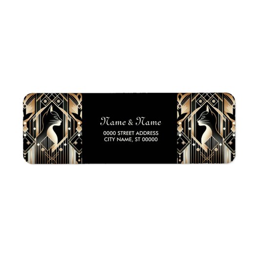 Decoratief zwart kat abstract retouradreslabel etiket (Voorkant)