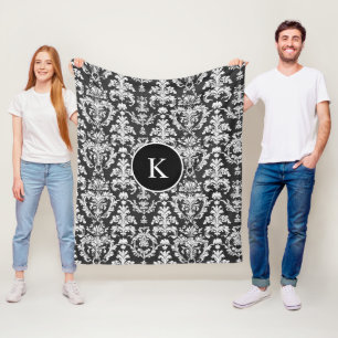 Decoratief zwart-wit damast patroon fleece deken