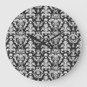Decoratief zwart-wit damast patroon grote klok