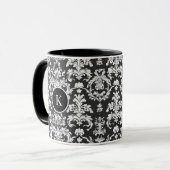 Decoratief zwart-wit damast patroon mok (Voorkant links)