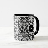 Decoratief zwart-wit damast patroon mok (Voorkant rechts)
